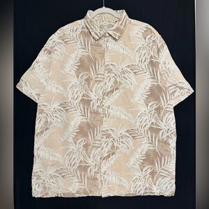 Margaritaville Men’s Linen & Silk Leaf Print Tropical Hawaiian Shirt